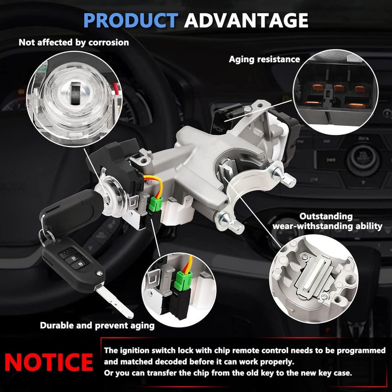 RAMATA Ignition Switch Lock Cylinder with Key (with Blank Chip) Compatible with 2014 2015 Honda CRV (Ignition Chip: 47,Frequency: 433mHz) - Image 4